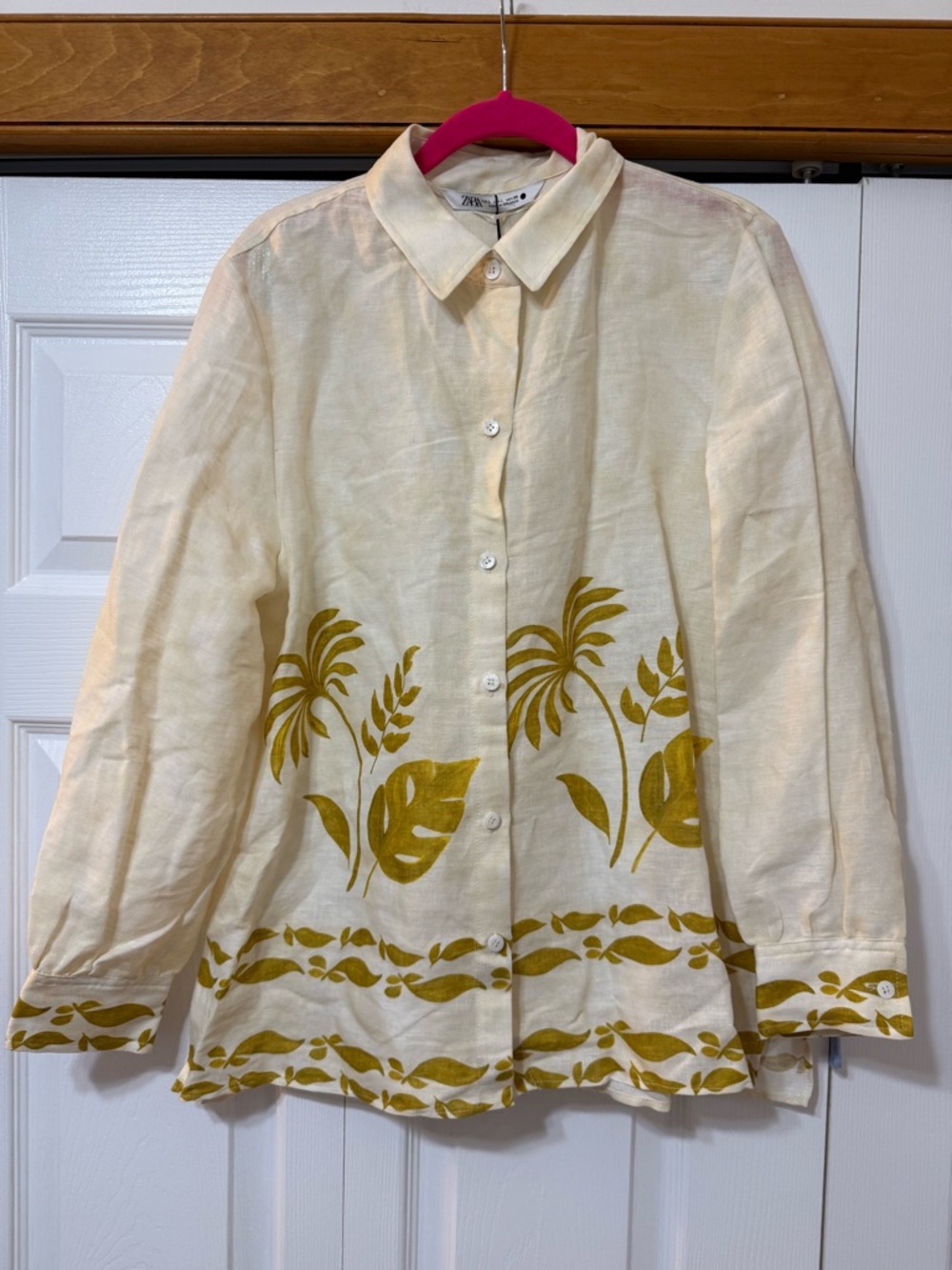 Zara Cream Shirt with Mustard Botanical Border-Linen blend-L